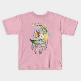 Pretty Feather Boho Moon Kids T-Shirt